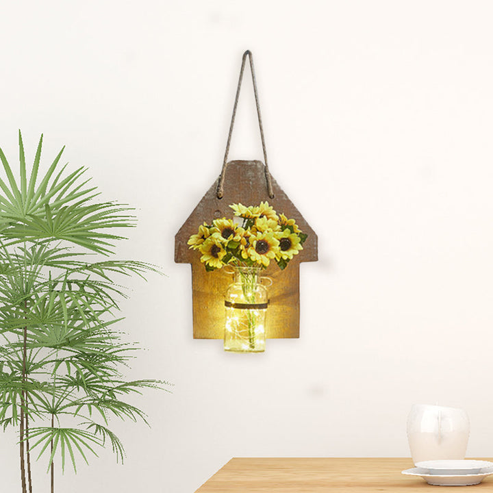 Skørter | Wooden House Shaped Wall Lamp Modern Flower/Plant Accent Cord Light for Café Tea Shop