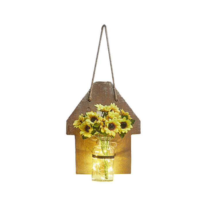 Skørter | Wooden House Shaped Wall Lamp Modern Flower/Plant Accent Cord Light for Café Tea Shop