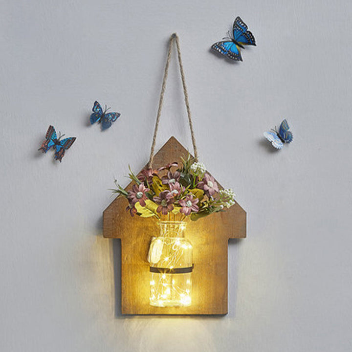 Skørter | Wooden House Shaped Wall Lamp Modern Flower/Plant Accent Cord Light for Café Tea Shop