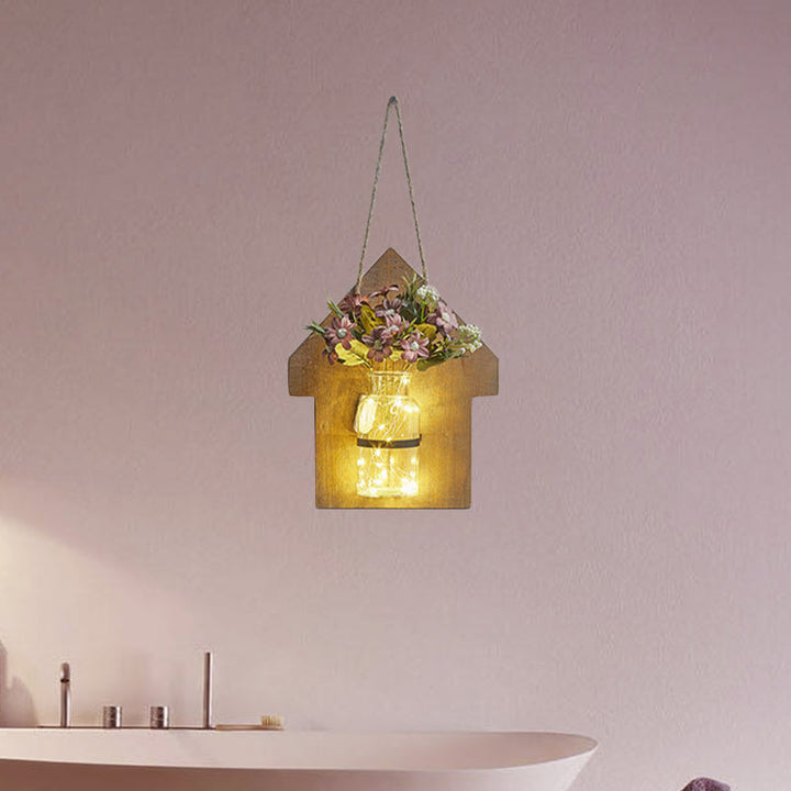 Skørter | Wooden House Shaped Wall Lamp Modern Flower/Plant Accent Cord Light for Café Tea Shop