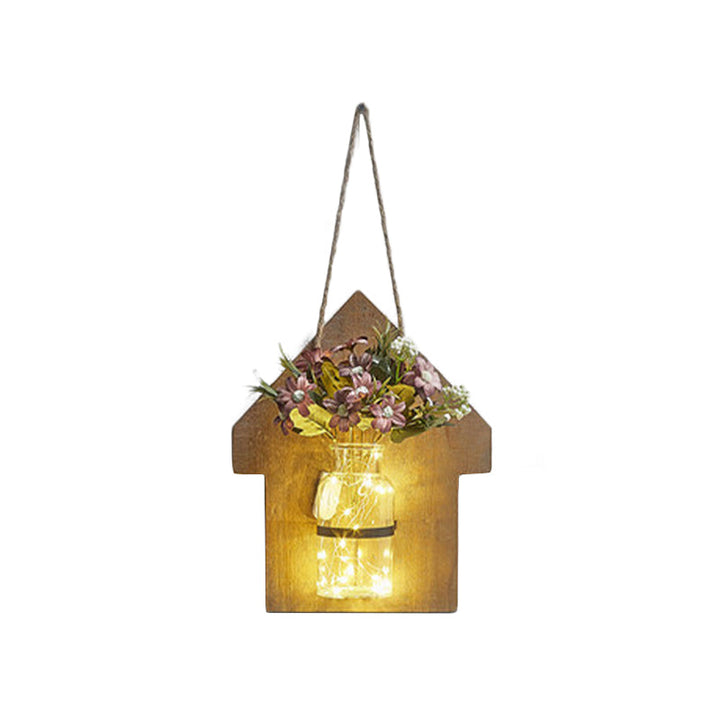 Skørter | Wooden House Shaped Wall Lamp Modern Flower/Plant Accent Cord Light for Café Tea Shop