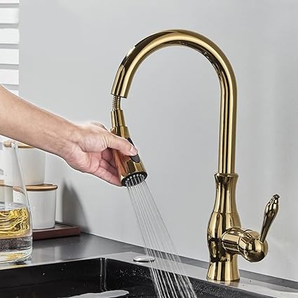 Lisslune | Brass Kitchen Faucet Pull Out Mixer Sink Water Tap 360 Rotation Single Handle