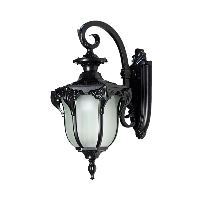 Skørter | Acorn Outdoor Wall Lamp Fixture Lodges White Glass 1 Light Black/Brass Finish Wall Lamp with Swirl Arm