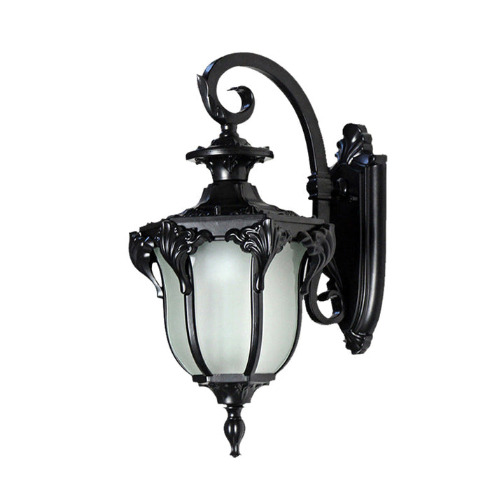 Skørter | Acorn Outdoor Wall Lamp Fixture Lodges White Glass 1 Light Black/Brass Finish Wall Lamp with Swirl Arm