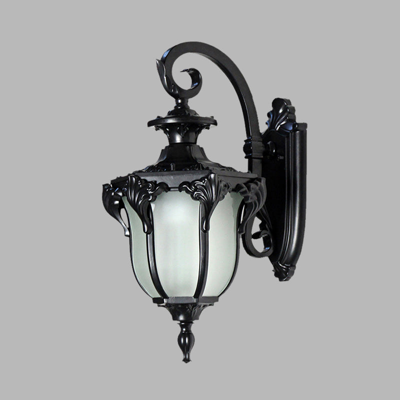Skørter | Acorn Outdoor Wall Lamp Fixture Lodges White Glass 1 Light Black/Brass Finish Wall Lamp with Swirl Arm
