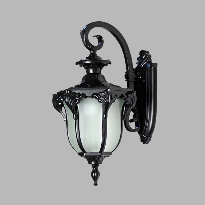 Skørter | Acorn Outdoor Wall Lamp Fixture Lodges White Glass 1 Light Black/Brass Finish Wall Lamp with Swirl Arm