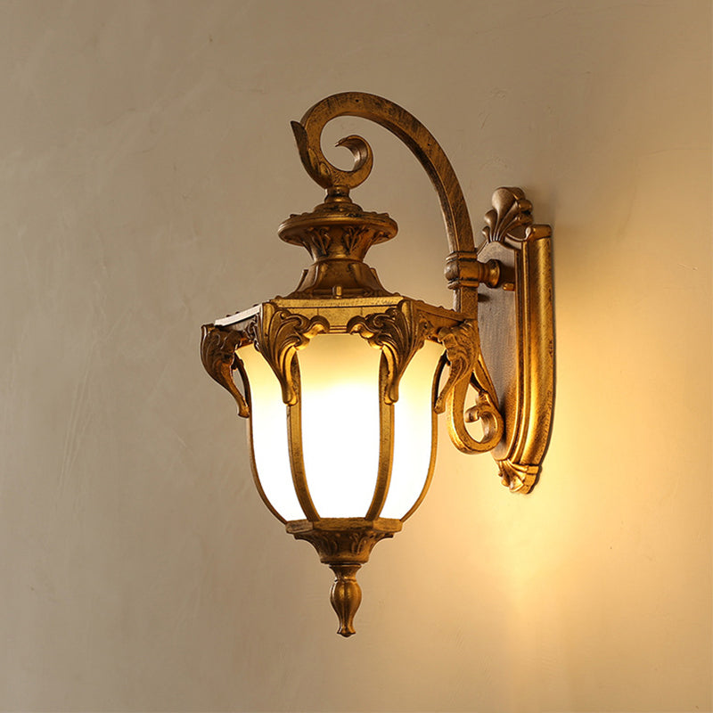 Skørter | Acorn Outdoor Wall Lamp Fixture Lodges White Glass 1 Light Black/Brass Finish Wall Lamp with Swirl Arm