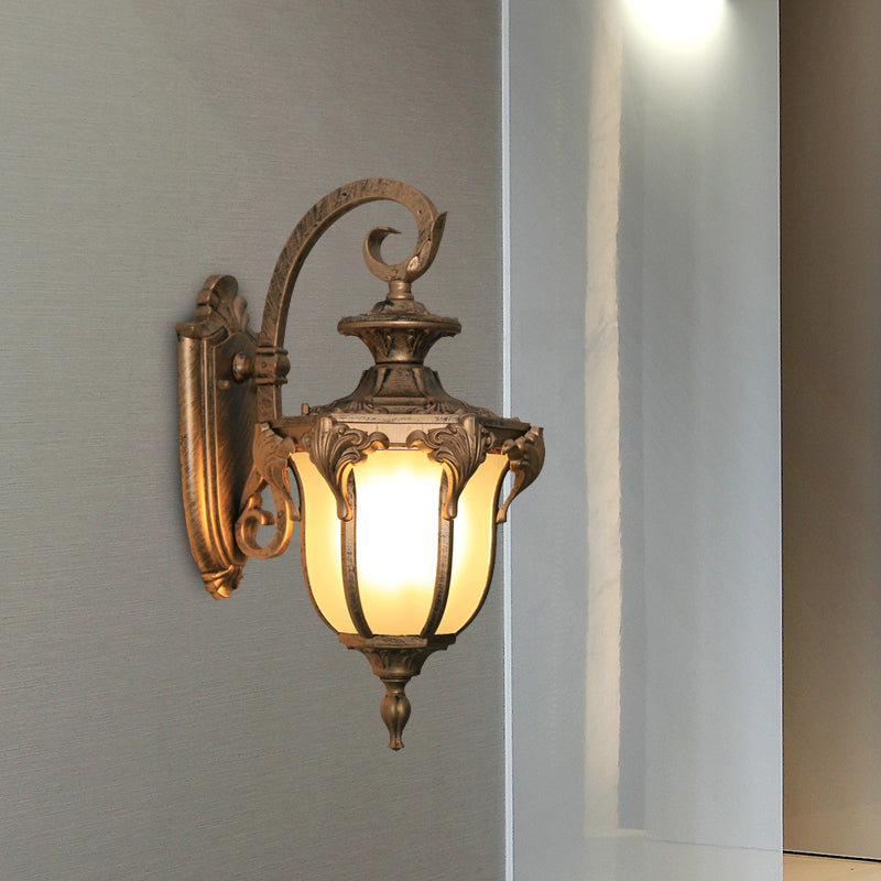 Skørter | Acorn Outdoor Wall Lamp Fixture Lodges White Glass 1 Light Black/Brass Finish Wall Lamp with Swirl Arm