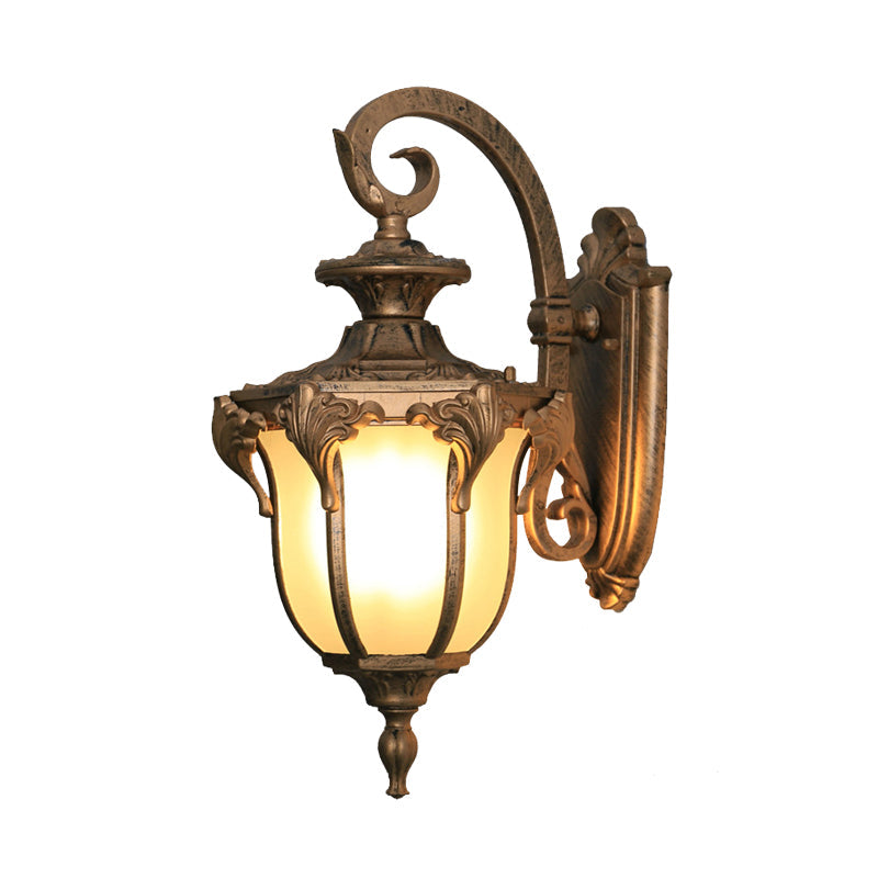 Skørter | Acorn Outdoor Wall Lamp Fixture Lodges White Glass 1 Light Black/Brass Finish Wall Lamp with Swirl Arm