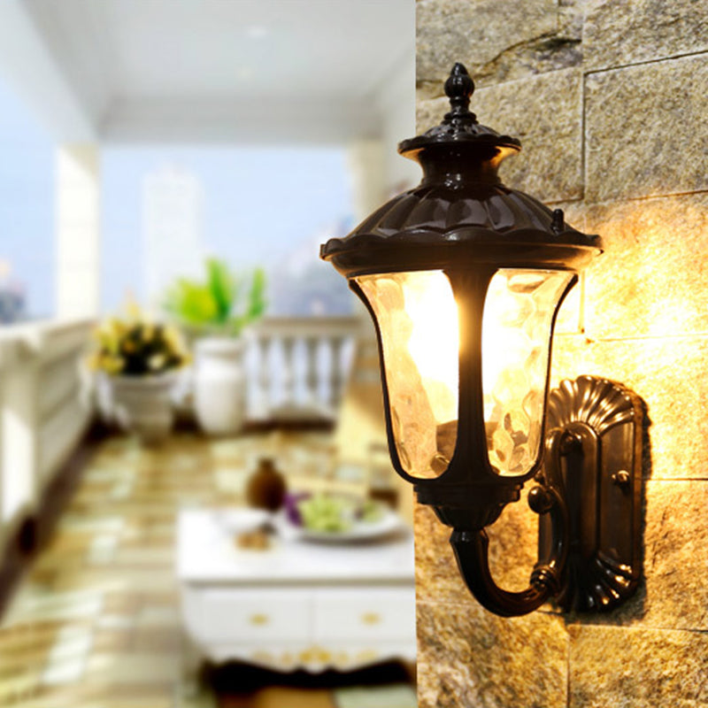 Skørter | Water Glass Lotus Wall Light Farmhouse 1 Bulb Outdoor Wall Mounted Lamp in Brass/Black