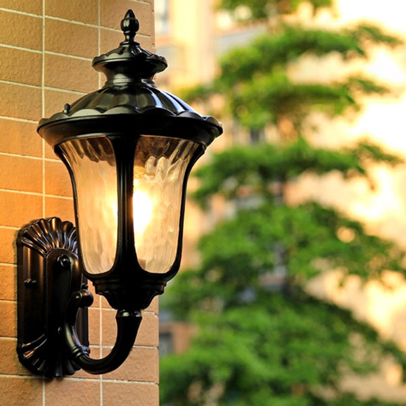 Skørter | Water Glass Lotus Wall Light Farmhouse 1 Bulb Outdoor Wall Mounted Lamp in Brass/Black