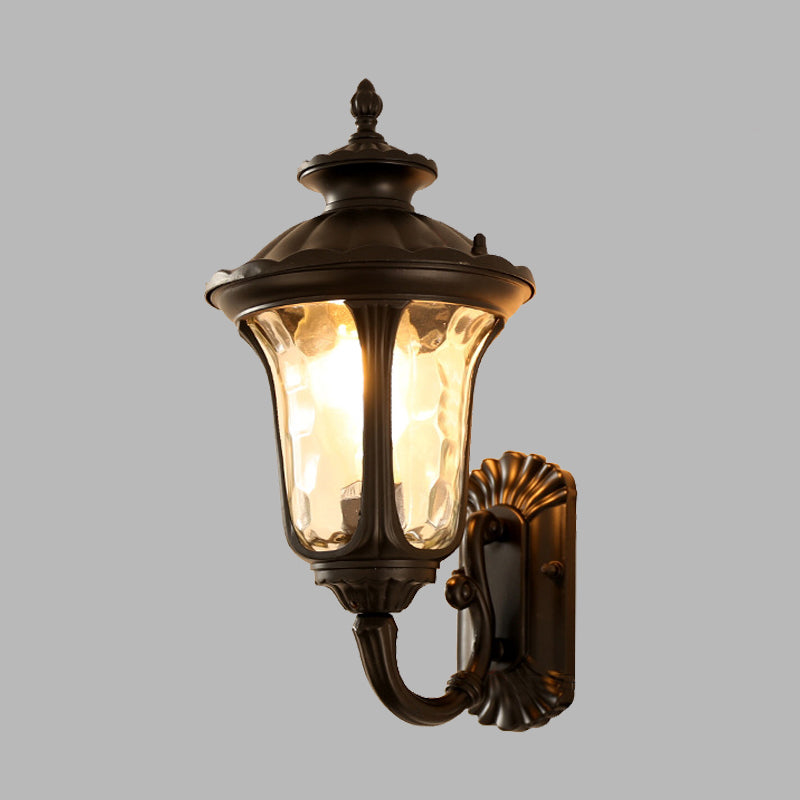Skørter | Water Glass Lotus Wall Light Farmhouse 1 Bulb Outdoor Wall Mounted Lamp in Brass/Black