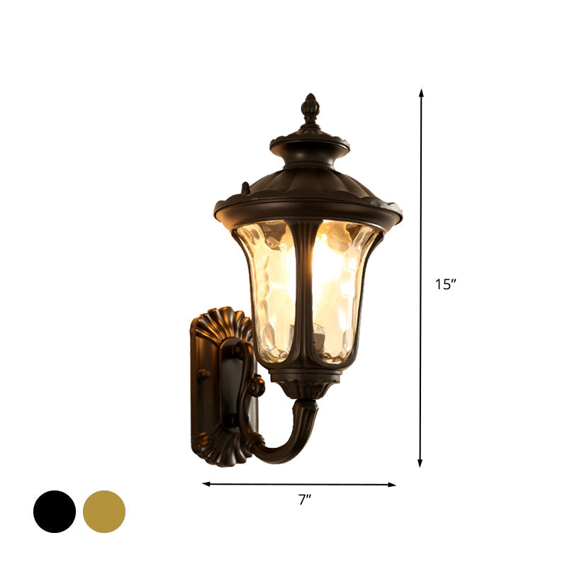 Skørter | Water Glass Lotus Wall Light Farmhouse 1 Bulb Outdoor Wall Mounted Lamp in Brass/Black