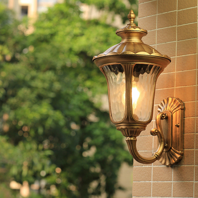 Skørter | Water Glass Lotus Wall Light Farmhouse 1 Bulb Outdoor Wall Mounted Lamp in Brass/Black