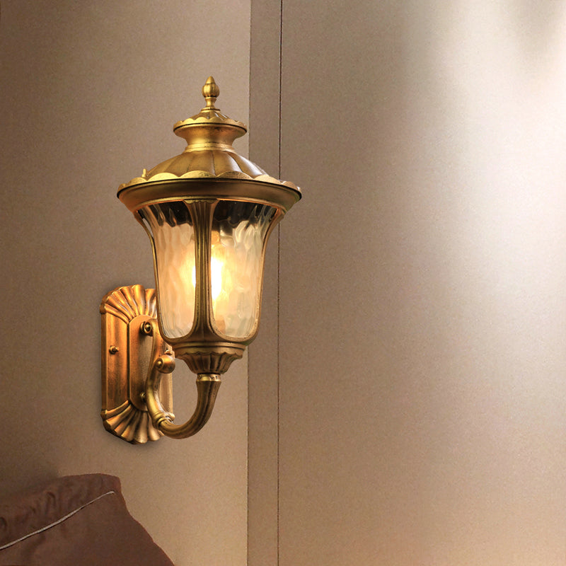 Skørter | Water Glass Lotus Wall Light Farmhouse 1 Bulb Outdoor Wall Mounted Lamp in Brass/Black