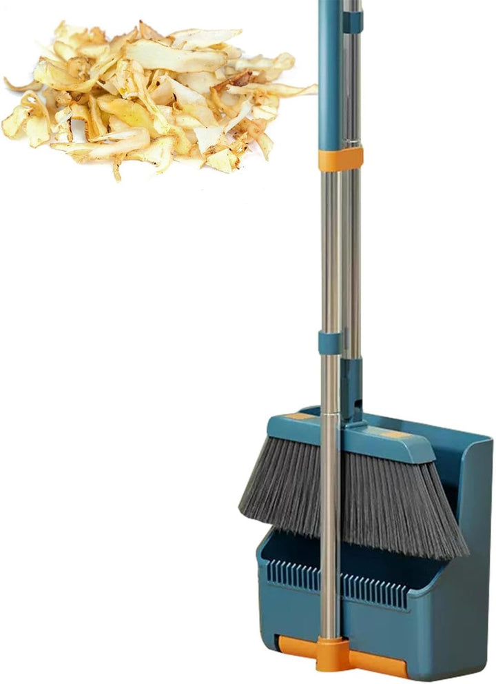Lisslune | Large Broom and Dustpan Set – Long Handle with 180° Rotating Broom Head – Clavira