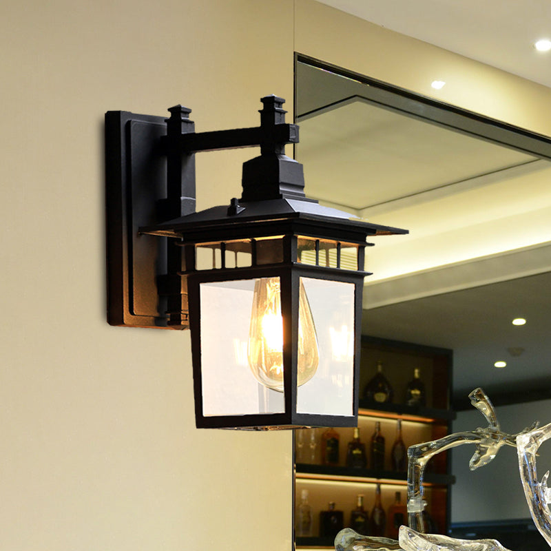Skørter | 8.5"/11" W 1-Pear Wall Lights Fixture Lodges Pavilion Clear Glass Wall Mounted Lighting in Black