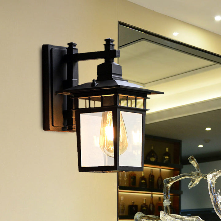 Skørter | 8.5"/11" W 1-Pear Wall Lights Fixture Lodges Pavilion Clear Glass Wall Mounted Lighting in Black