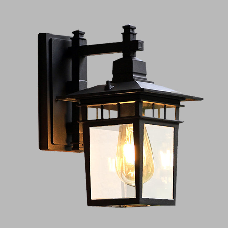 Skørter | 8.5"/11" W 1-Pear Wall Lights Fixture Lodges Pavilion Clear Glass Wall Mounted Lighting in Black