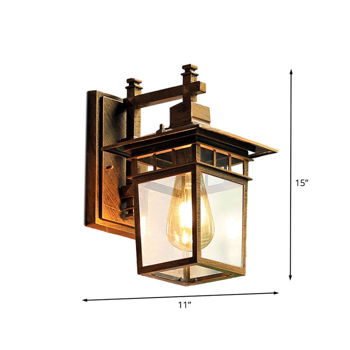 Skørter | Coffee Finish 1 Main Wall Lamp Lighting Country Pavilion Metal Wall Lamp Fixture with Clear Glass Shade, 8.5"/11" Width
