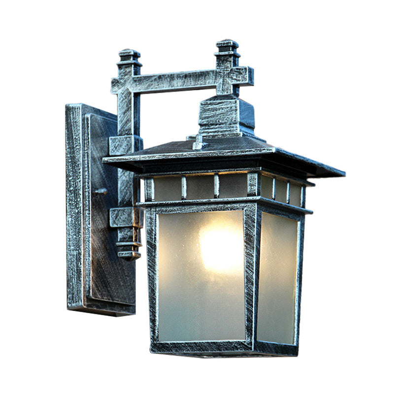 Skørter | Aluminum Aged Silver Wall Lamp Pavilion 1-Light Rustic Wall Mount Lamp with Translucent Glass Shade