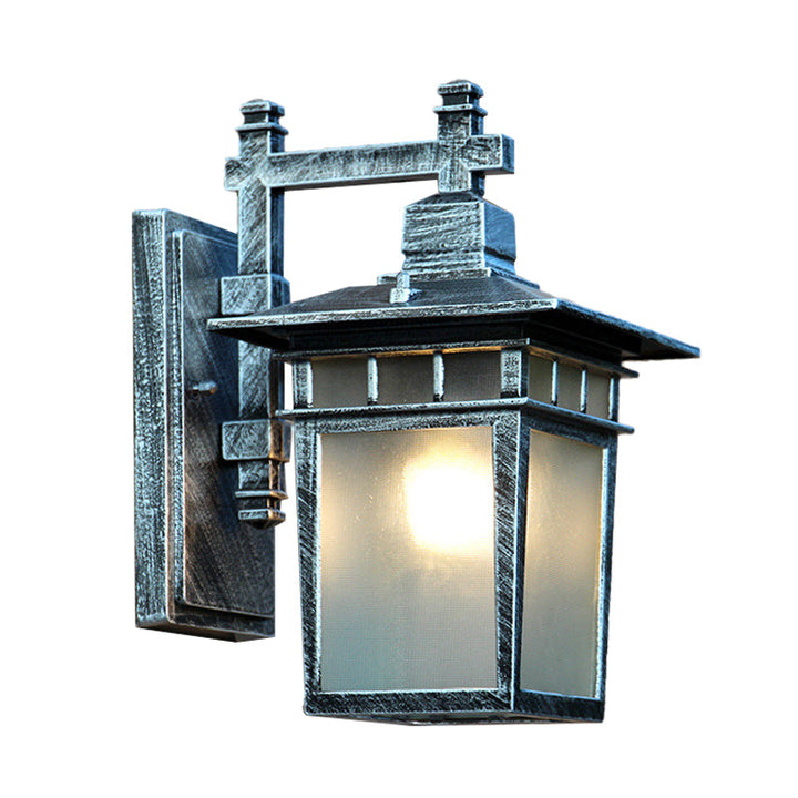 Skørter | Aluminum Aged Silver Wall Lamp Pavilion 1-Light Rustic Wall Mount Lamp with Translucent Glass Shade
