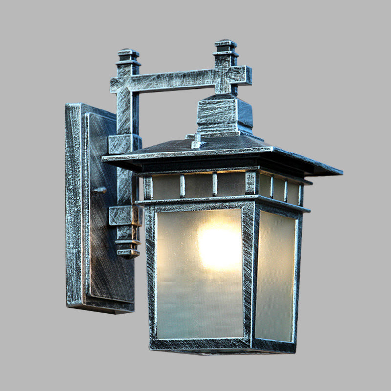 Skørter | Aluminum Aged Silver Wall Lamp Pavilion 1-Light Rustic Wall Mount Lamp with Translucent Glass Shade