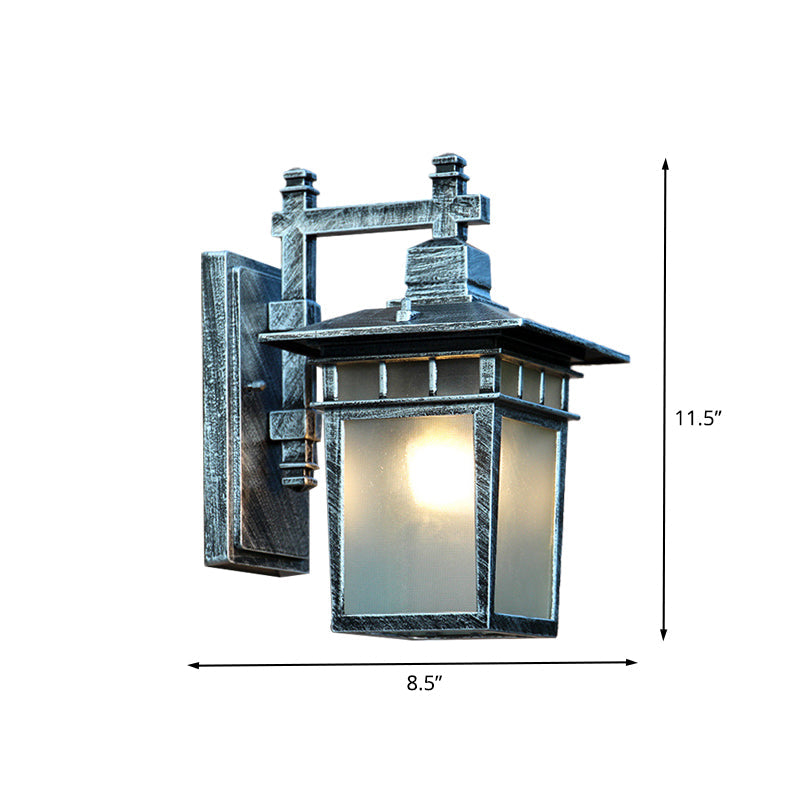 Skørter | Aluminum Aged Silver Wall Lamp Pavilion 1-Light Rustic Wall Mount Lamp with Translucent Glass Shade