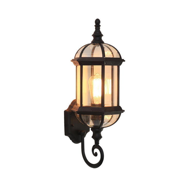Skørter | Clear Glass Birdcage Wall Light Country 1 Bulb Outdoor Wall Light in Black/Brass with Twisted Arm