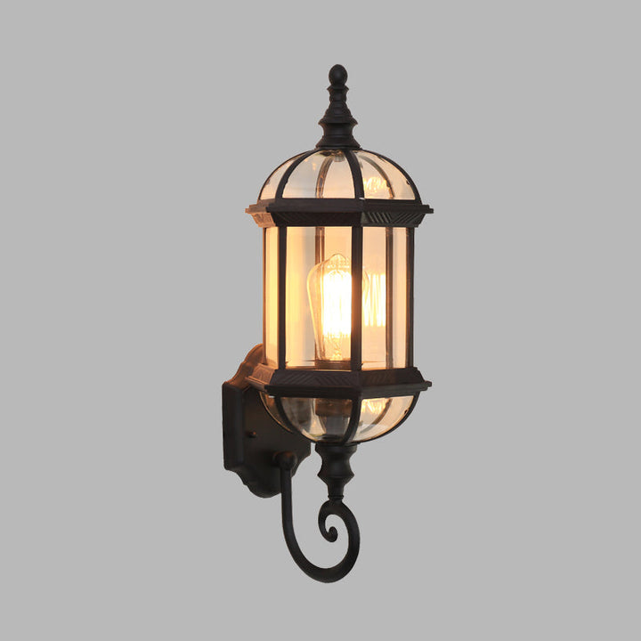 Skørter | Clear Glass Birdcage Wall Light Country 1 Bulb Outdoor Wall Light in Black/Brass with Twisted Arm