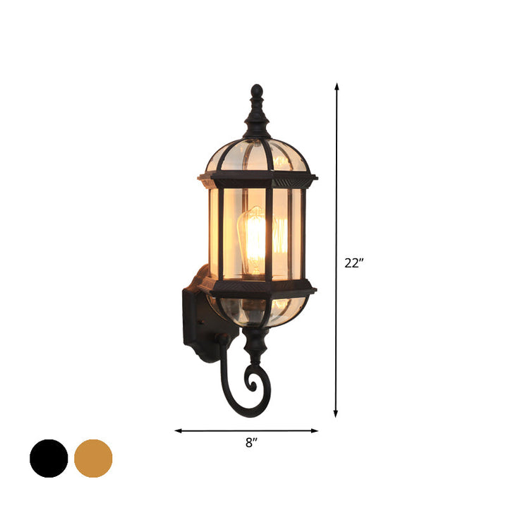 Skørter | Clear Glass Birdcage Wall Light Country 1 Bulb Outdoor Wall Light in Black/Brass with Twisted Arm