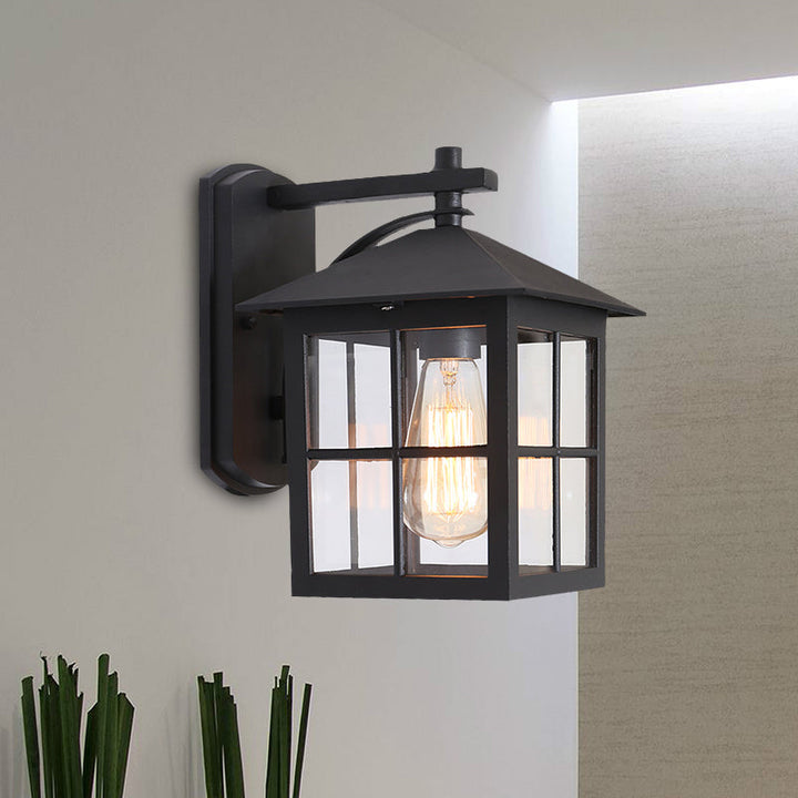 Skørter | Black 1 Head Wall Sconce Light Lodges Clear Glass Cube Shape Wall Lamp Light for Outdoor