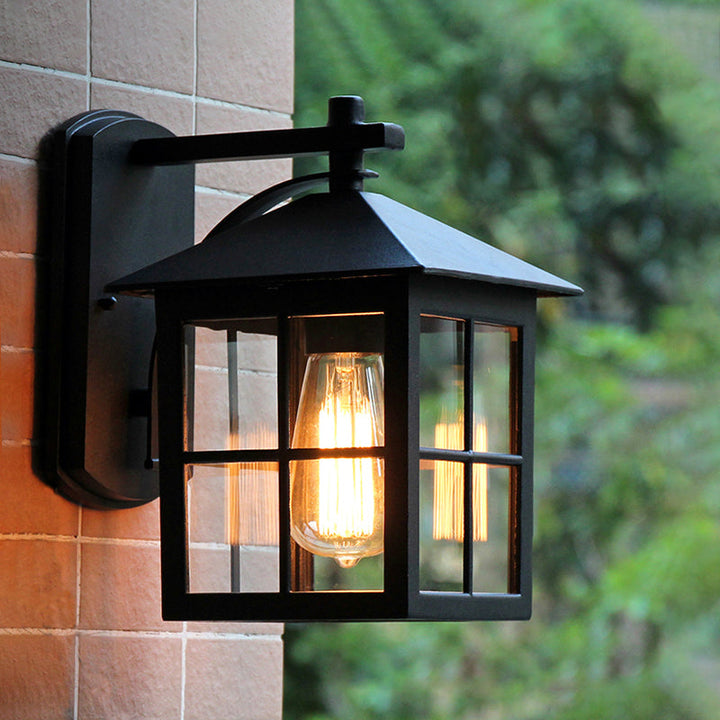Skørter | Black 1 Head Wall Sconce Light Lodges Clear Glass Cube Shape Wall Lamp Light for Outdoor