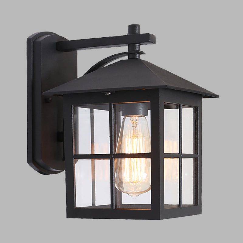Skørter | Black 1 Head Wall Sconce Light Lodges Clear Glass Cube Shape Wall Lamp Light for Outdoor