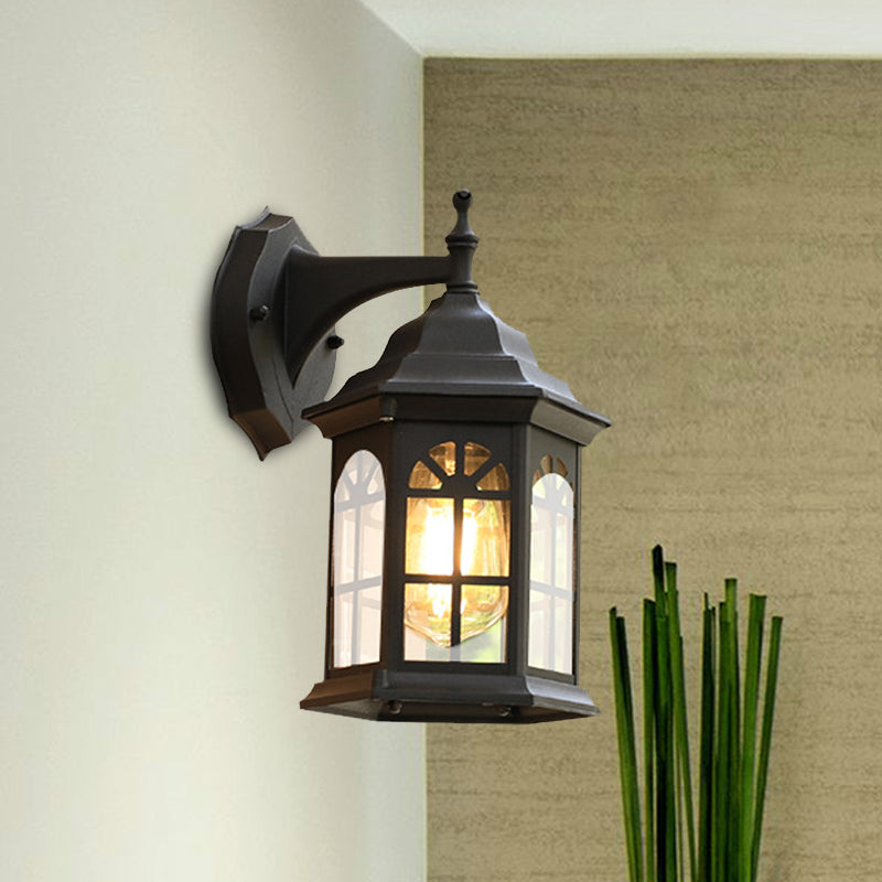 Skørter | 1-Head Castle Wall Light Country House White/Black/Brass Aluminum Wall-Mounted Lamp with Clear Glass Shade