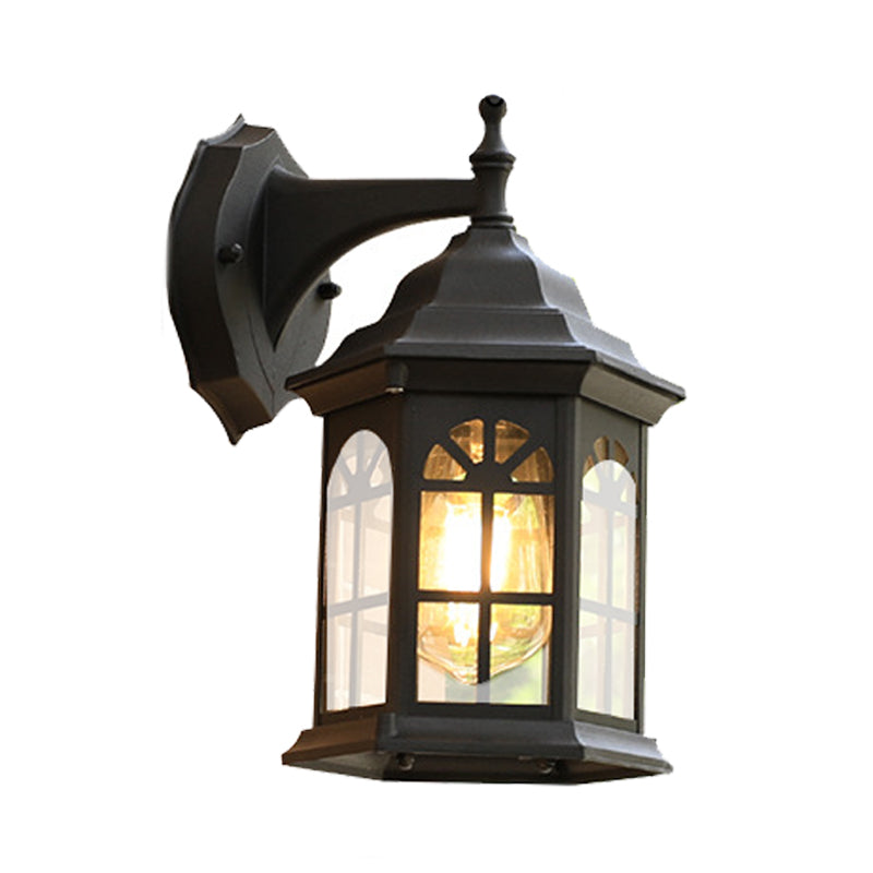 Skørter | 1-Head Castle Wall Light Country House White/Black/Brass Aluminum Wall-Mounted Lamp with Clear Glass Shade