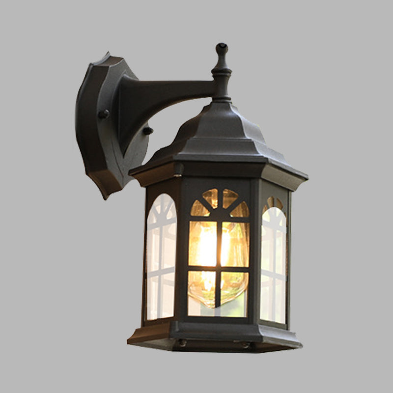 Skørter | 1-Head Castle Wall Light Country House White/Black/Brass Aluminum Wall-Mounted Lamp with Clear Glass Shade