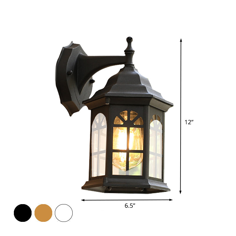 Skørter | 1-Head Castle Wall Light Country House White/Black/Brass Aluminum Wall-Mounted Lamp with Clear Glass Shade