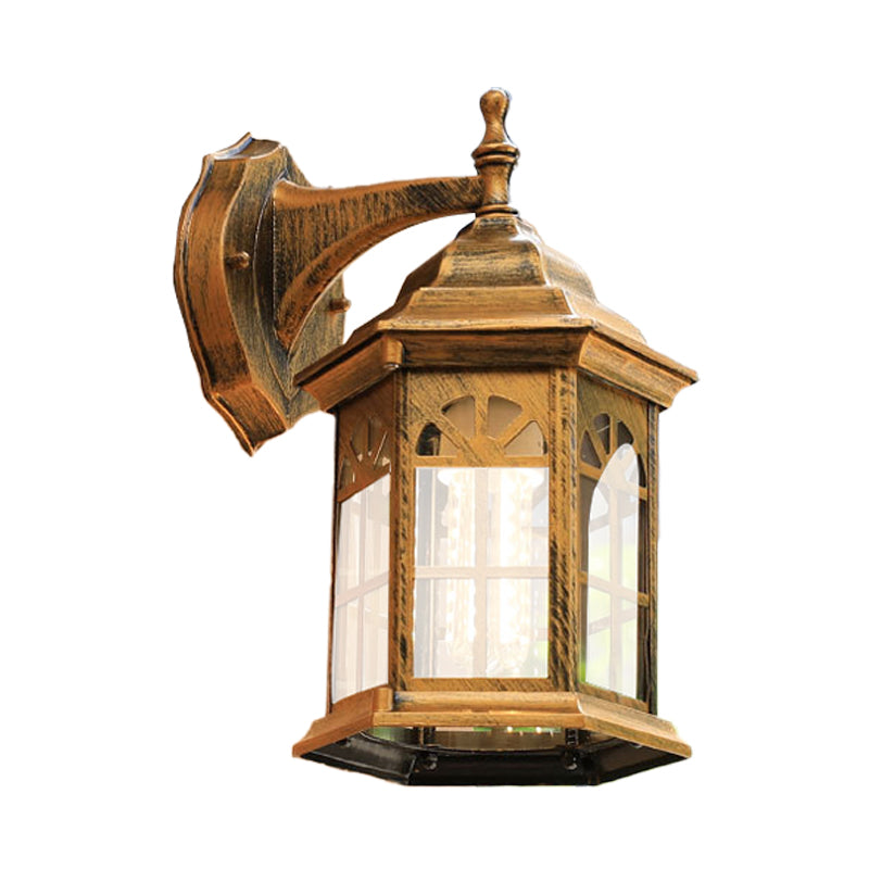 Skørter | 1-Head Castle Wall Light Country House White/Black/Brass Aluminum Wall-Mounted Lamp with Clear Glass Shade