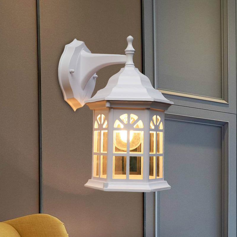 Skørter | 1-Head Castle Wall Light Country House White/Black/Brass Aluminum Wall-Mounted Lamp with Clear Glass Shade