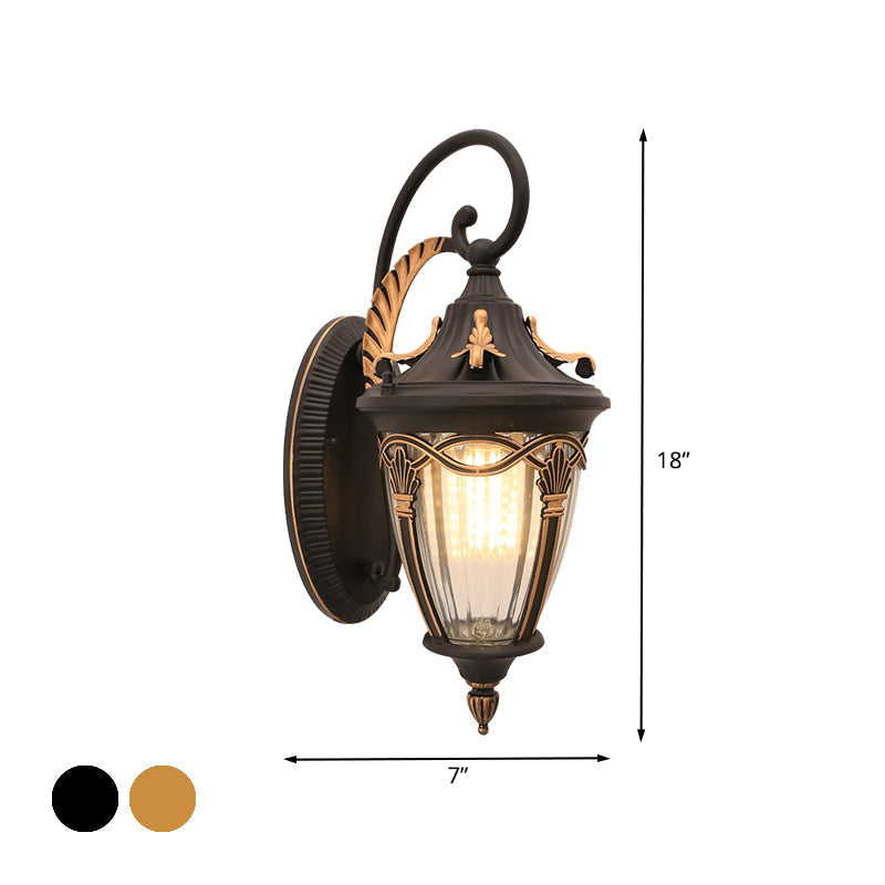Skørter | Brass/black pinecone wall lamp farmhouse clear ribbed glass 1 bulb outdoor wall light
