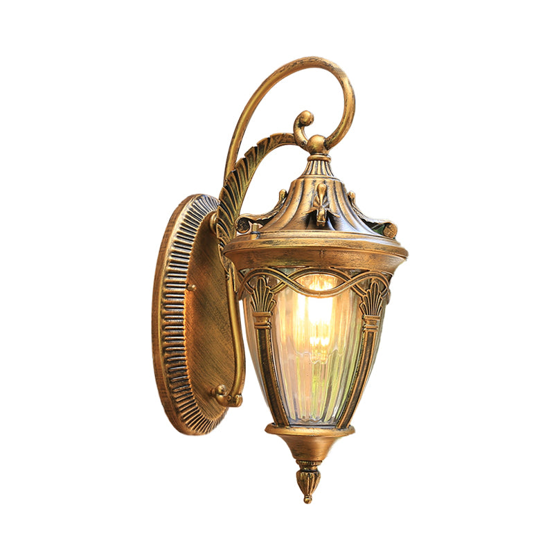 Skørter | Brass/black pinecone wall lamp farmhouse clear ribbed glass 1 bulb outdoor wall light