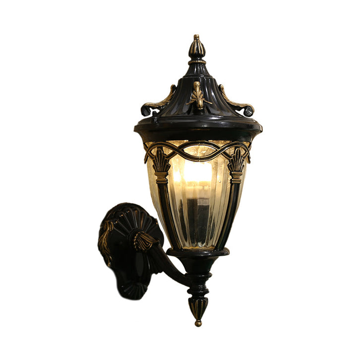 Skørter | 1 Light Bulb Urn Wall Sconce Light Loft Brass/Black Metal Wall Lamp Fixture with Clear Ribbed Glass Shade