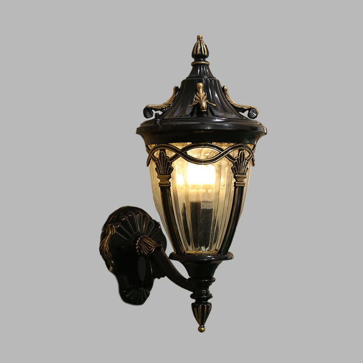 Skørter | 1 Light Bulb Urn Wall Sconce Light Loft Brass/Black Metal Wall Lamp Fixture with Clear Ribbed Glass Shade
