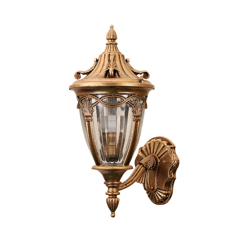 Skørter | 1 Light Bulb Urn Wall Sconce Light Loft Brass/Black Metal Wall Lamp Fixture with Clear Ribbed Glass Shade
