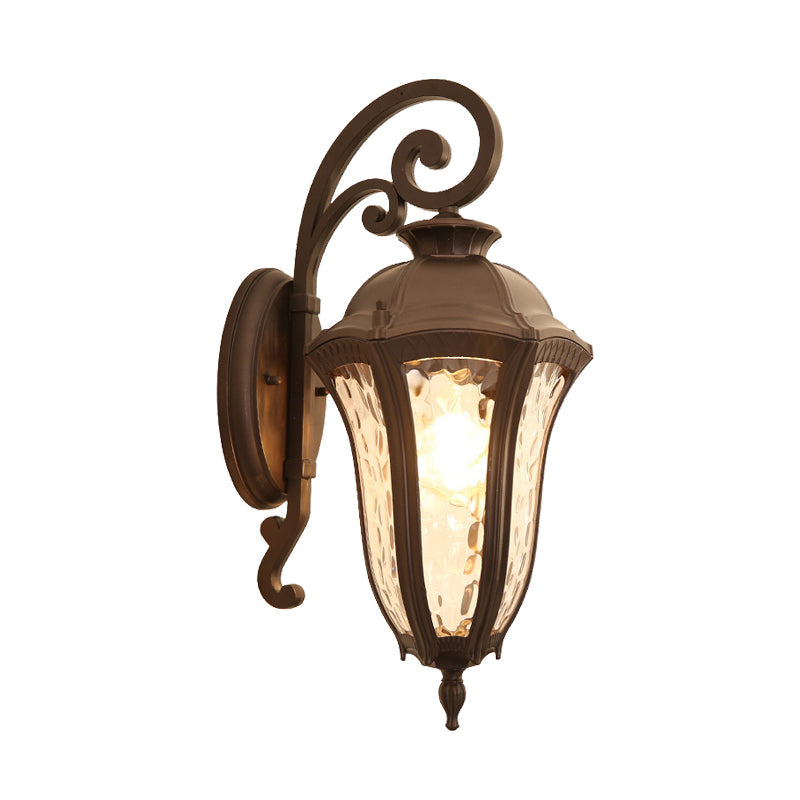 Skørter | 1-Light Water Glass Wall Lighting Rustic Black Urn Outdoor Corner Wall Mount Lamp Fixture