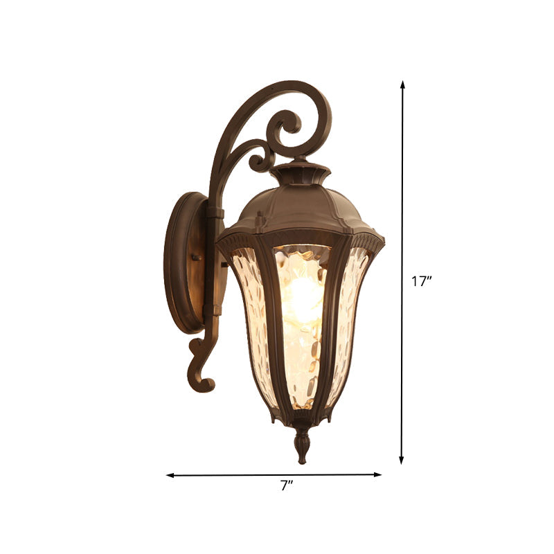 Skørter | 1-Light Water Glass Wall Lighting Rustic Black Urn Outdoor Corner Wall Mount Lamp Fixture