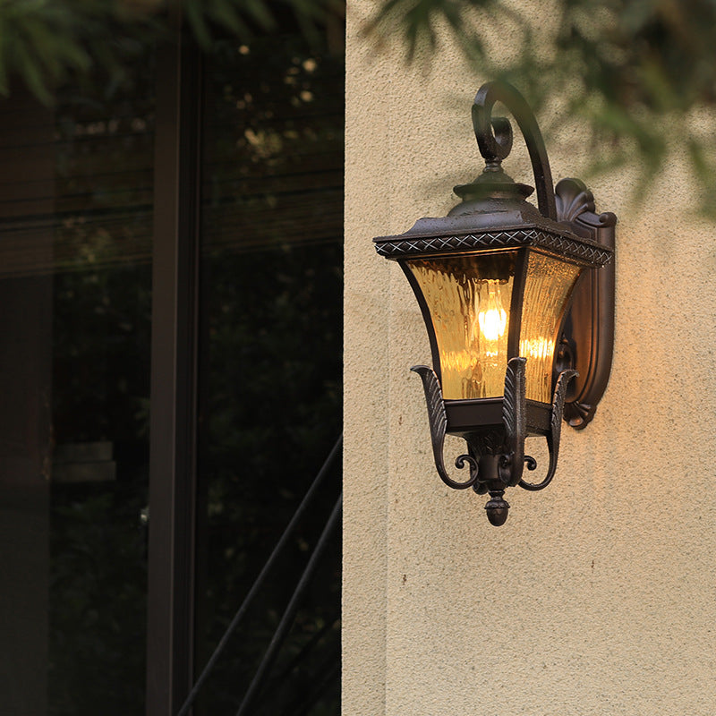 Skørter | 1 Bulb Aluminum Wall Sconces Country Dark Coffee Lantern Outdoor Wall Light with Water Glass Shade