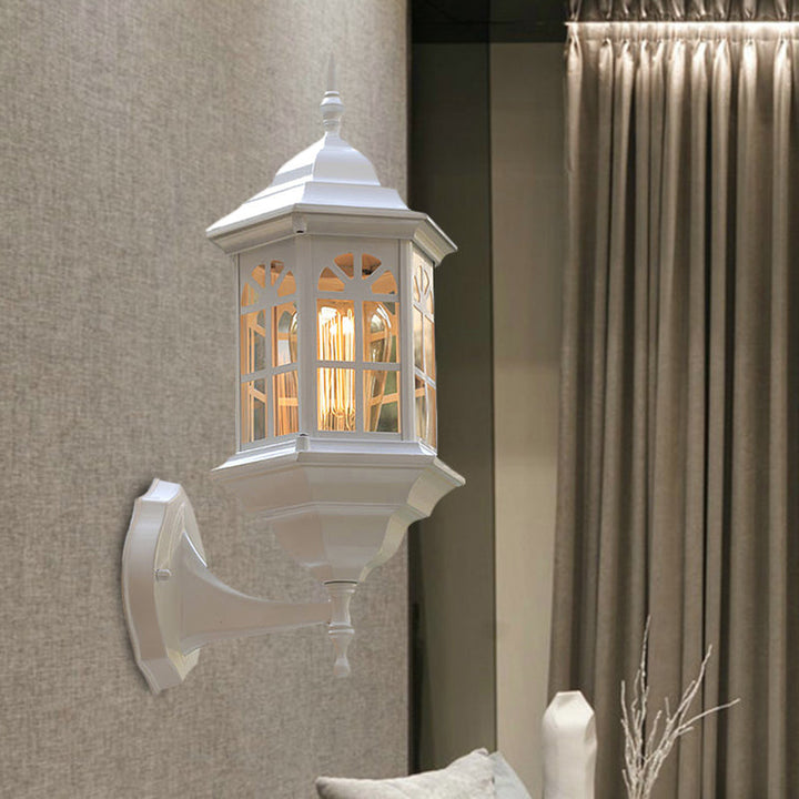Skørter | Castle Shape Aluminum Wall Lighting Countryside 1-Light Outdoor Wall Lamp Sconces in White/Black/Brass