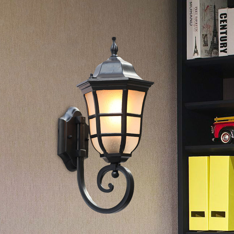 Skørter | Metal Meteor Wall Lamp Lodges 1 Light Outdoor Wall Mount Lamp in Black with Frosted Glass Shade